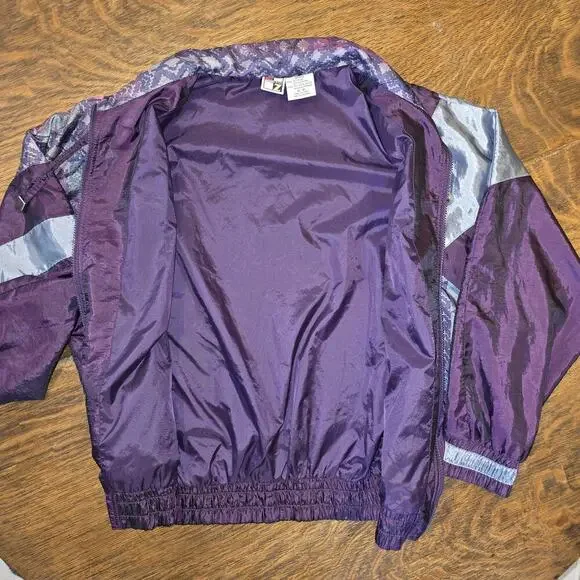 Vintage 80s 90s Energy Zone Windbreaker Jacket Purple Silver Floral Geometric XL - Picture 5 of 6
